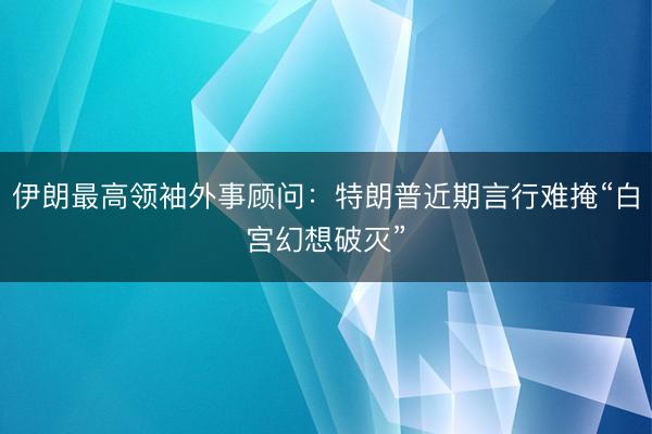 伊朗最高领袖外事顾问：特朗普近期言行难掩“白宫幻想破灭”