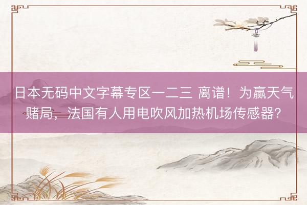 日本无码中文字幕专区一二三 离谱！为赢天气赌局，法国有人用电吹风加热机场传感器？