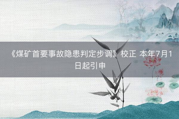 《煤矿首要事故隐患判定步调》校正 本年7月1日起引申