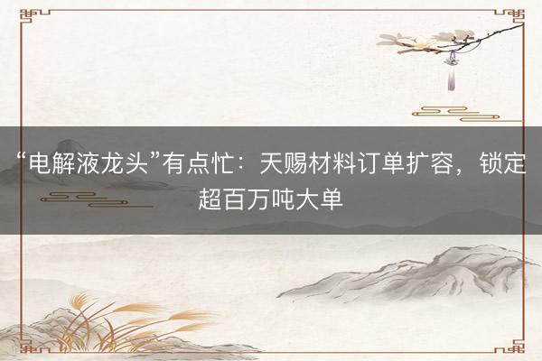 “电解液龙头”有点忙：天赐材料订单扩容，锁定超百万吨大单